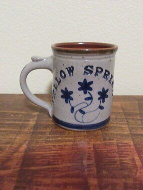 Vtg Harvey Pottery Salt Glazed Stoneware Coffee Mug "Yellow Springs" Signed